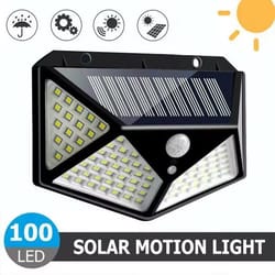 solar powered 100led motion sensor wall lamp, waterproof outdoor light for garden, street, and railing decor