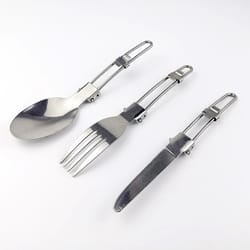 stainless steel camping tableware set, foldable, ultralight fork & spoon for outdoor cooking & travel