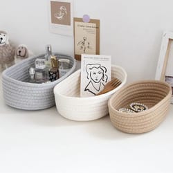 nordic cotton rope woven storage baskets, desktop sundries organizer for keys, cosmetics & home decor