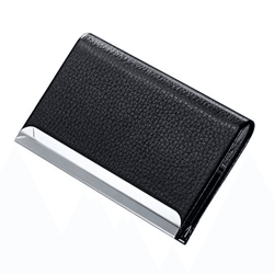 pu leather metal business card holder, slim pocket credit & id case for modern profession