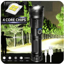 super-bright led tactical flashlight with rechargeable battery, waterproof, zoomable, high lumens, emergency & outdoor