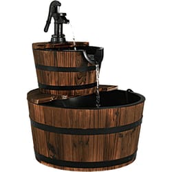 rustic wood barrel cascading water fountain with electric pump, barrel waterfall fountain outdoor for garden & patio