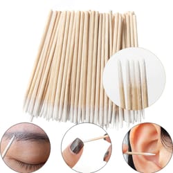 wood cotton swab clean sticks for nails art, cuticle pusher head manicure corrector, nail polish remover tools