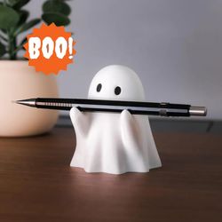 ghost pen holder, cute resin desktop organizer for office & home, halloween decor and creative gift idea