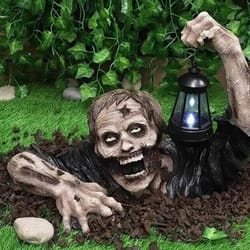 halloween zombie crawling horror decor, scary led lights zombie holding lantern outdoor figurine light