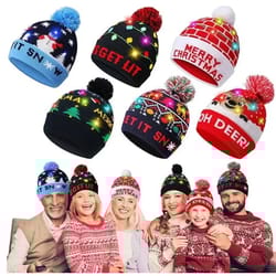snowman knitted christmas hat with colorful led lights, warm winter cap for adults & kids, xmas party decor and novelty