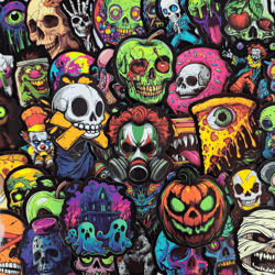 50 pcs horror halloween sticker pack, creepy halloween stickers, scrapbook halloween, halloween skull stickers