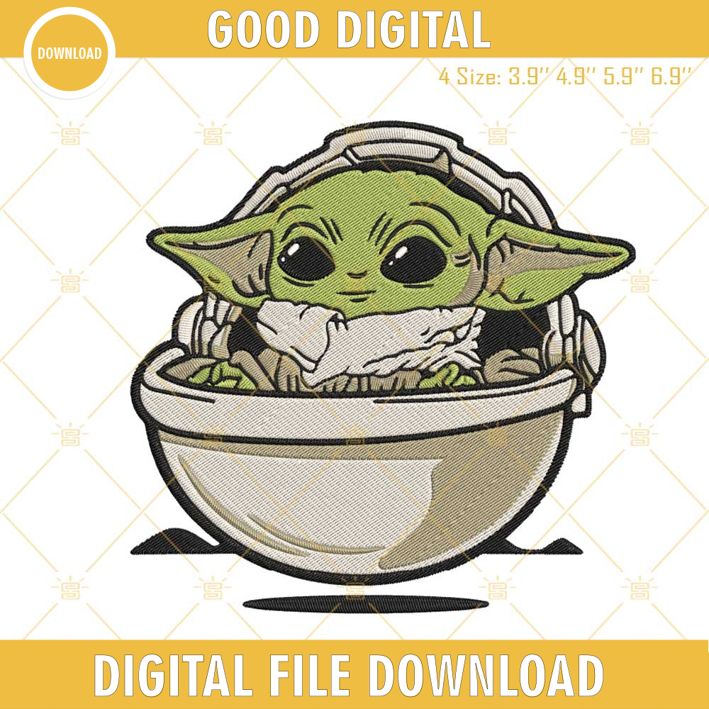 Baby Yoda On Floating Carrier Embroidery Designs, Grogu Star Wars Machine Embroidery Files.jpg