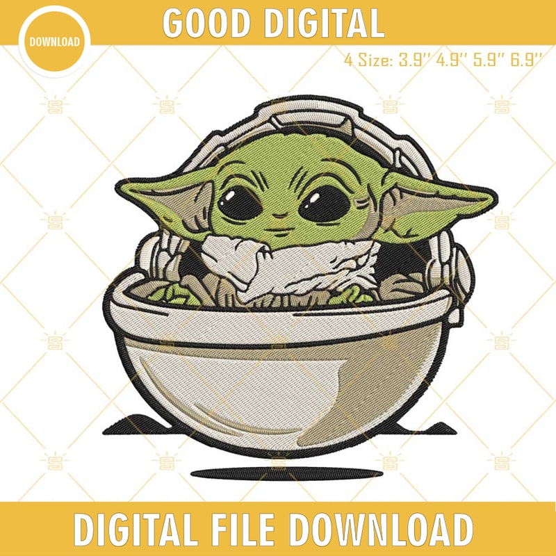Baby Yoda On Floating Carrier Embroidery Designs, Grogu Star Wars Machine Embroidery Files.jpg