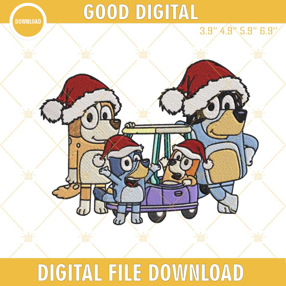 Bluey Family With Christmas Hat Embroidery Design Files.jpg
