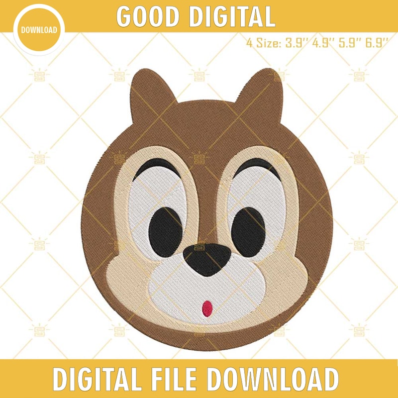 Disney Chip Face Embroidery Designs, Chip And Dale Embroidery Files.jpg