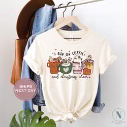 retro christmas coffee shirt run on coffee and christmas cheer shirt latte christmas shirt vintage natural tee