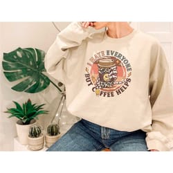 i hate everyone but coffee helps shirt, coffee mom shirt, smiley coffee shirt, iced latte shirt, shirt for mom, gift for