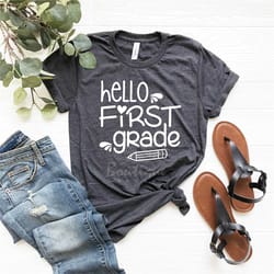 first grade shirt, hello preschool 1st 2nd 3rd 4th 5th grade shirt, first day of school shirt, announcement first grade