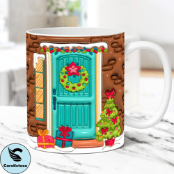 3D Christmas Mug Wrap Inflated Christmas Mug Wrap Sublimation Design PNG 15oz & 11oz Coffee Cup Template 3D Puffy Christ