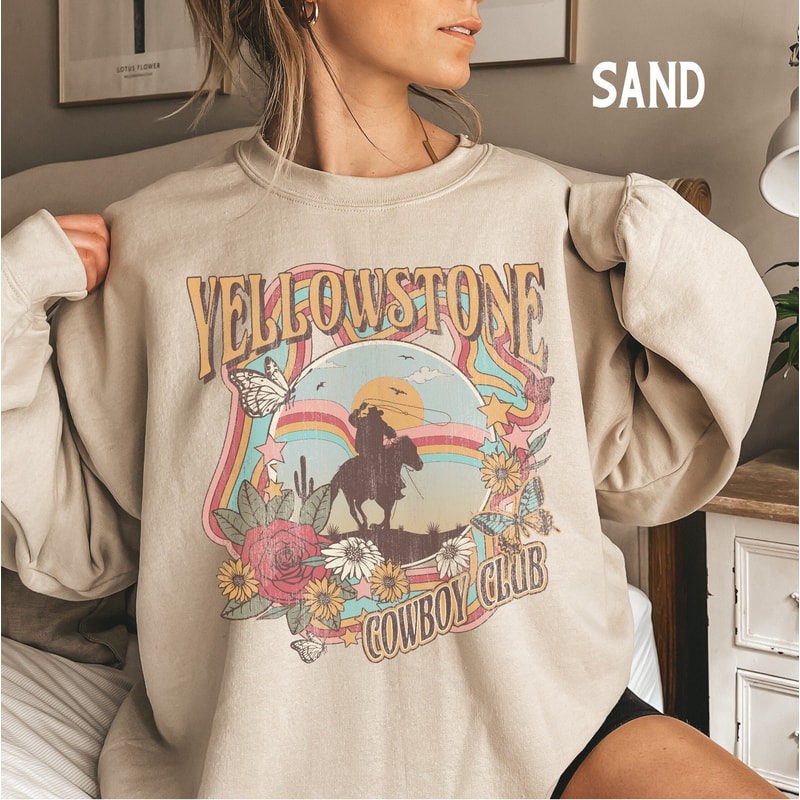 Retro Yellowstone Sweatshirt, Vintage Cowboy Crewneck, Boho Graphic Sweater, Montana Ranch Crew, Cowboy Cowgirl Sweatshirt.jpg