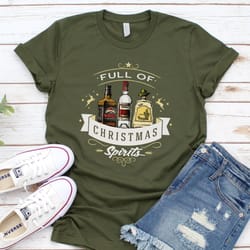 whiskey vodka tequila t shirt, funny christmas shirt, christmas drinking t shirts, full of christmas spirit tee, christm