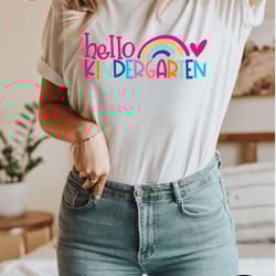 hello kindergarten colorful rainbow shirt, kindergarten shirt, kindergarten teacher gift, teacher shirt, back to school,