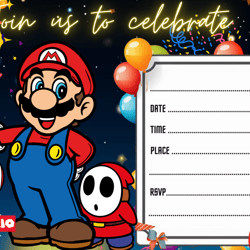super mario bros birthday invitation ,download for print,party invite, invitation card,invitation template ,no 7