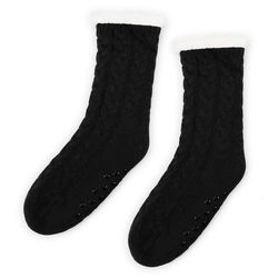 Mens Womens Winter Sherpa Fleece-lined Cozy Fuzzy Thermal Slipper Black Socks Indoor