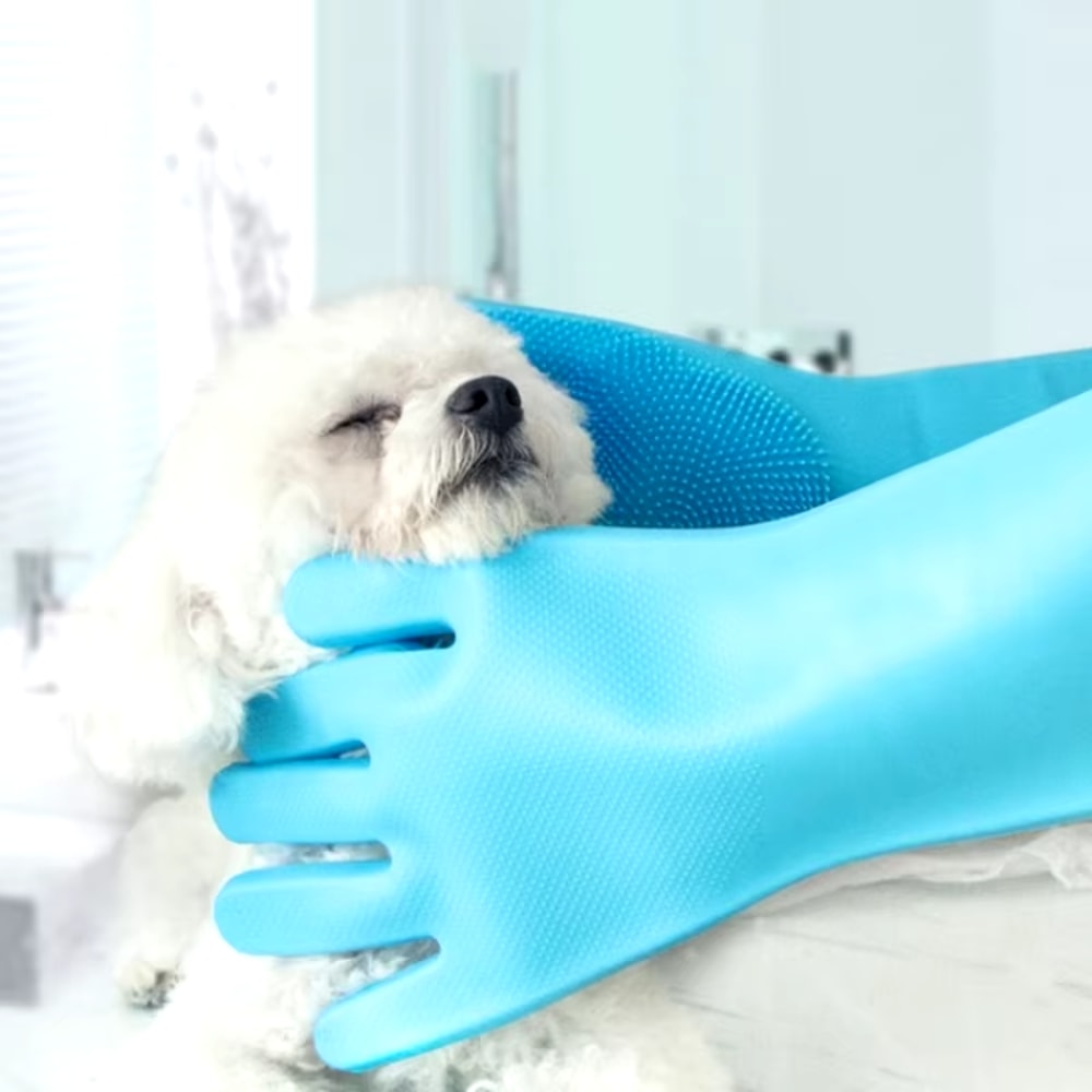 Silicone Pet Grooming Gloves For Dogs Cats Soft EcoFriendly Bathing Scrubber 0