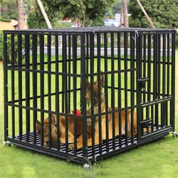 heavy duty dog crate with 4 lockable wheels & removable tray – 3 doors metal pet kennels cage playpen for powerful dogs