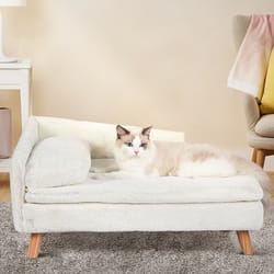 Elevated Pet Bed Solid Wood Leg Dog & Cat Sofa for Indoor Comfort, L Shape Plush Couch Lounge with Soft Cushion