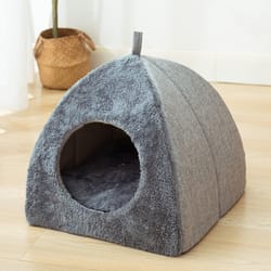 new triangular enclosed cat house, warm plush pet bed for deep sleep, cozy shelter for cats and small dogs, pet gift