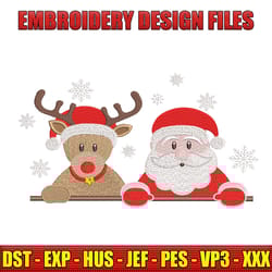 santa and deer - santa christmas machine embroidery design, santa shirt embroidery, embroidery instant download