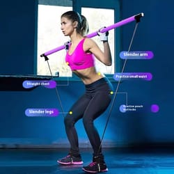 portable exercise rod with elastic bands, pilates stick adjustable fitness bar, yoga stretching & toning at home