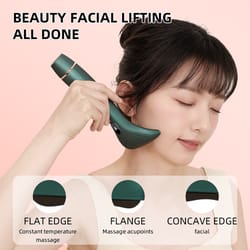 heated vibrating massage gua sha stone, electric facial tool bianstone, face chin neck sculpting, anti aging beauty