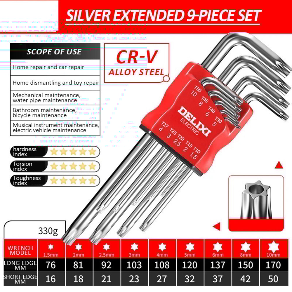 DELIXI ELECTRIC Allen Key Set, Universal Torque Long Metric Hex Wrench Screwdriver for Motorcycles & Bicycles