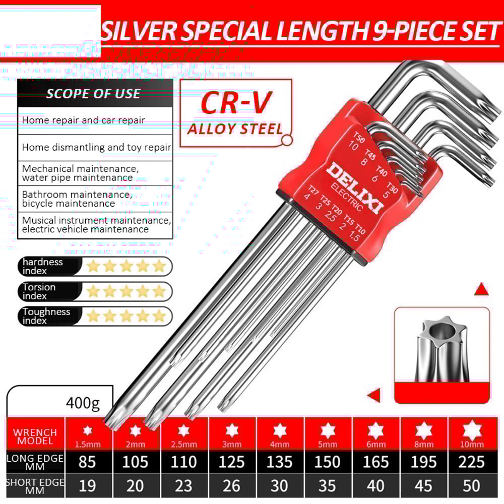 DELIXI ELECTRIC Allen Key Set, Universal Torque Long Metric Hex Wrench Screwdriver for Motorcycles & Bicycles