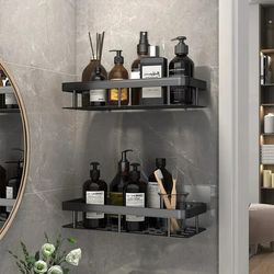 bathroom storage organizer – wall mounted shower shelf for shampoo, soap & makeup | no tools needed, space-saving