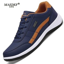 waterproof leather sneakers for men, casual comfortable lace-up footwear, vulcanized mens shoe masculino