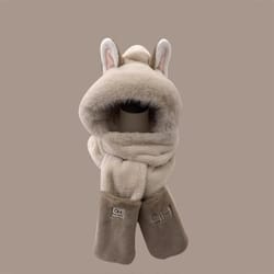 fashionable one-piece plush hat winter fox warm ear protection scarf
