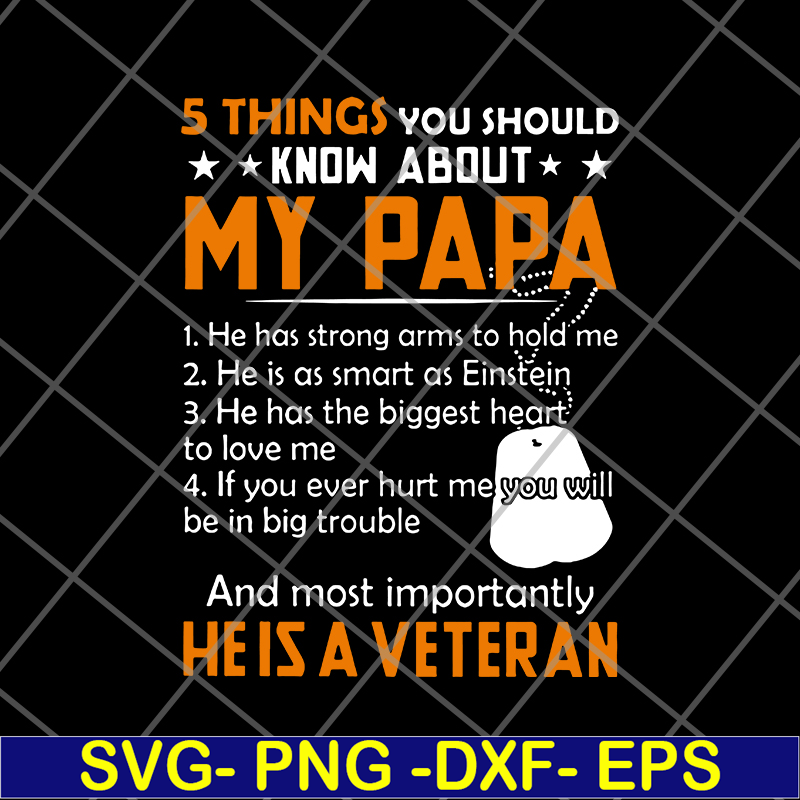 FTD09062115-5 Things You Should Know About My Papa He Is A Veteran Dog Tags svg, png, dxf, eps digital file FTD09062115.jpg