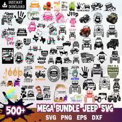 500 mega jeep bundle svg, jeep svg, vector file, instant download