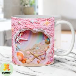 3D Hole In a Wall Mug Wrap, 3D Beach Seashells Mug Wrap Sublimation Design PNG, 3D Summer 11oz 15oz Coffee Mug Wrap