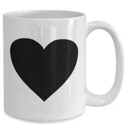 heart - solid black heart - white ceramic coffee or tea mug