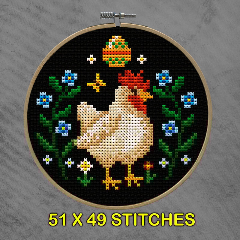 Spring Hen Cross Stitch Pattern Farmhouse Easter Embroidery With Flowers Eggs 2