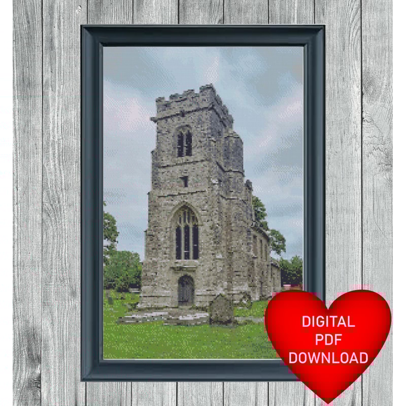 St Michaels Church Baddesley Clinton Cross Stitch Blue Frame.jpg