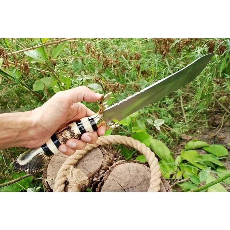 STAG CUSTOM HANDMADE D2 STEEL SURVIVAL HUNTING DAGGER BOWIE KNIFE ANTLER GRIP SHEATH BEST GIFT USA 4