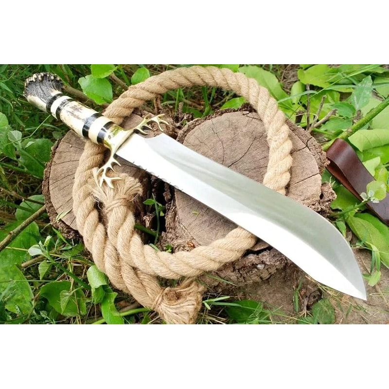 STAG CUSTOM HANDMADE D2 STEEL SURVIVAL HUNTING DAGGER BOWIE KNIFE ANTLER GRIP SHEATH BEST GIFT USA 2