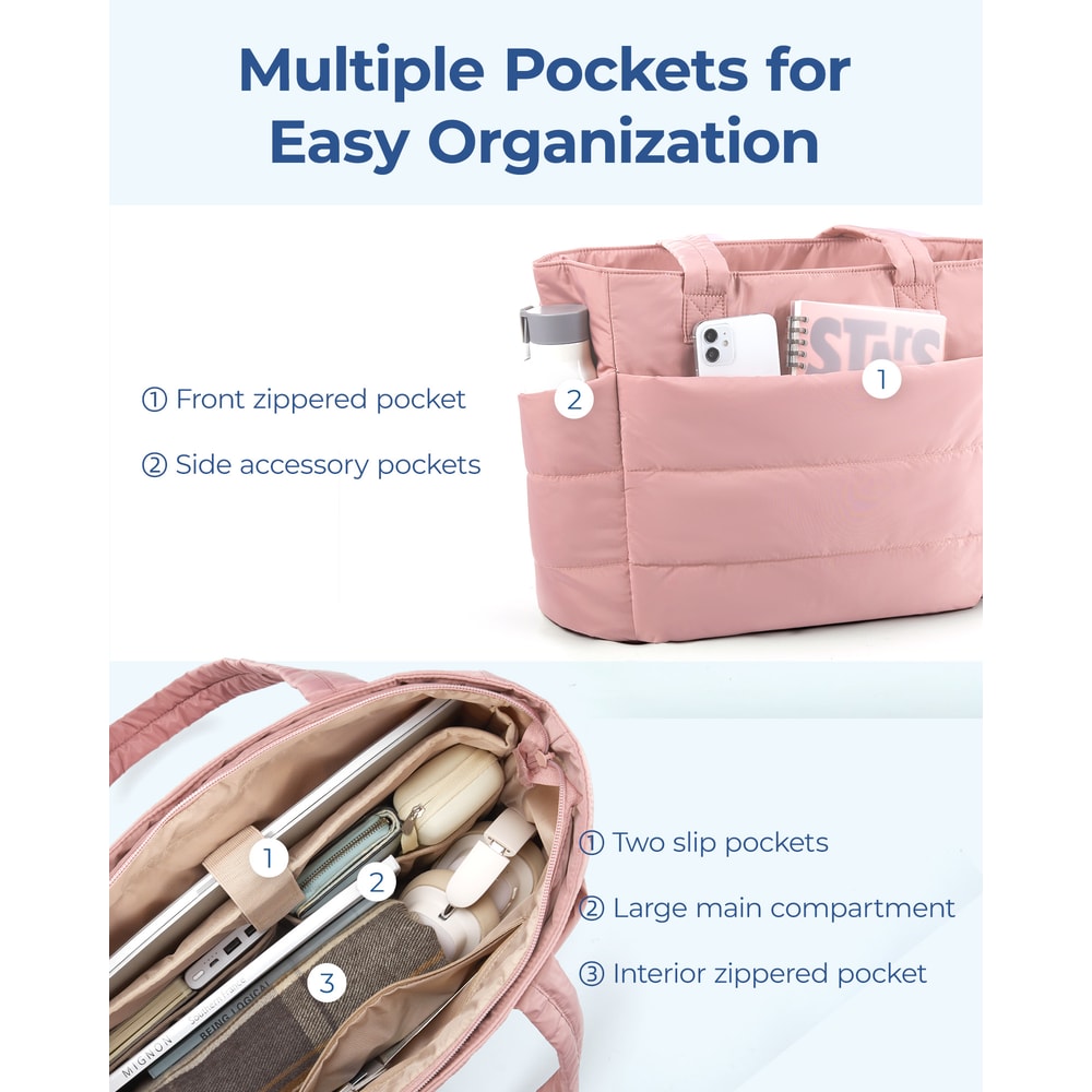 Large Capacity Tote Bag for Women, Puffer Padded Handbag for Travel, Work & School