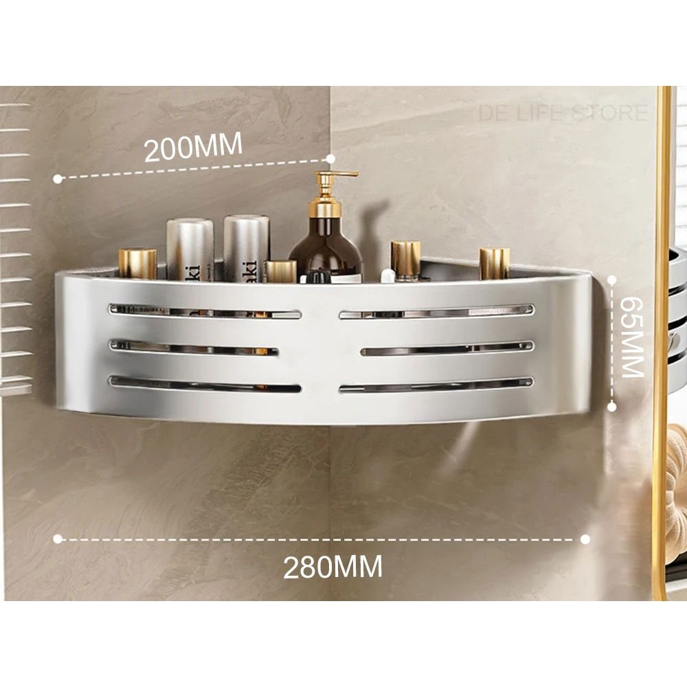 Aluminum Shower Storage Rack NoDrill Corner Shelf with Plastic Hook Towel Bar for Bathroom
