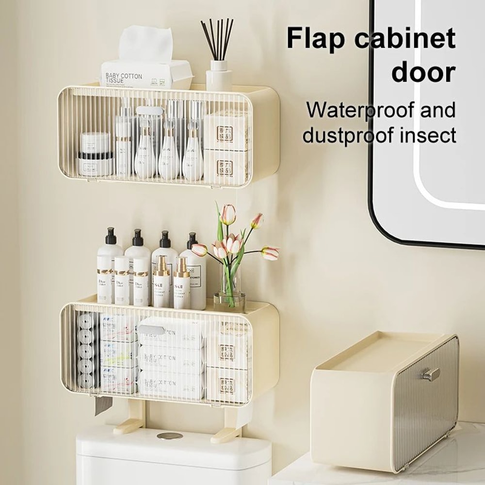 Large Capacity WallMounted Bathroom Storage Box Multifunctional Toilet Shelf Without Drilling 0