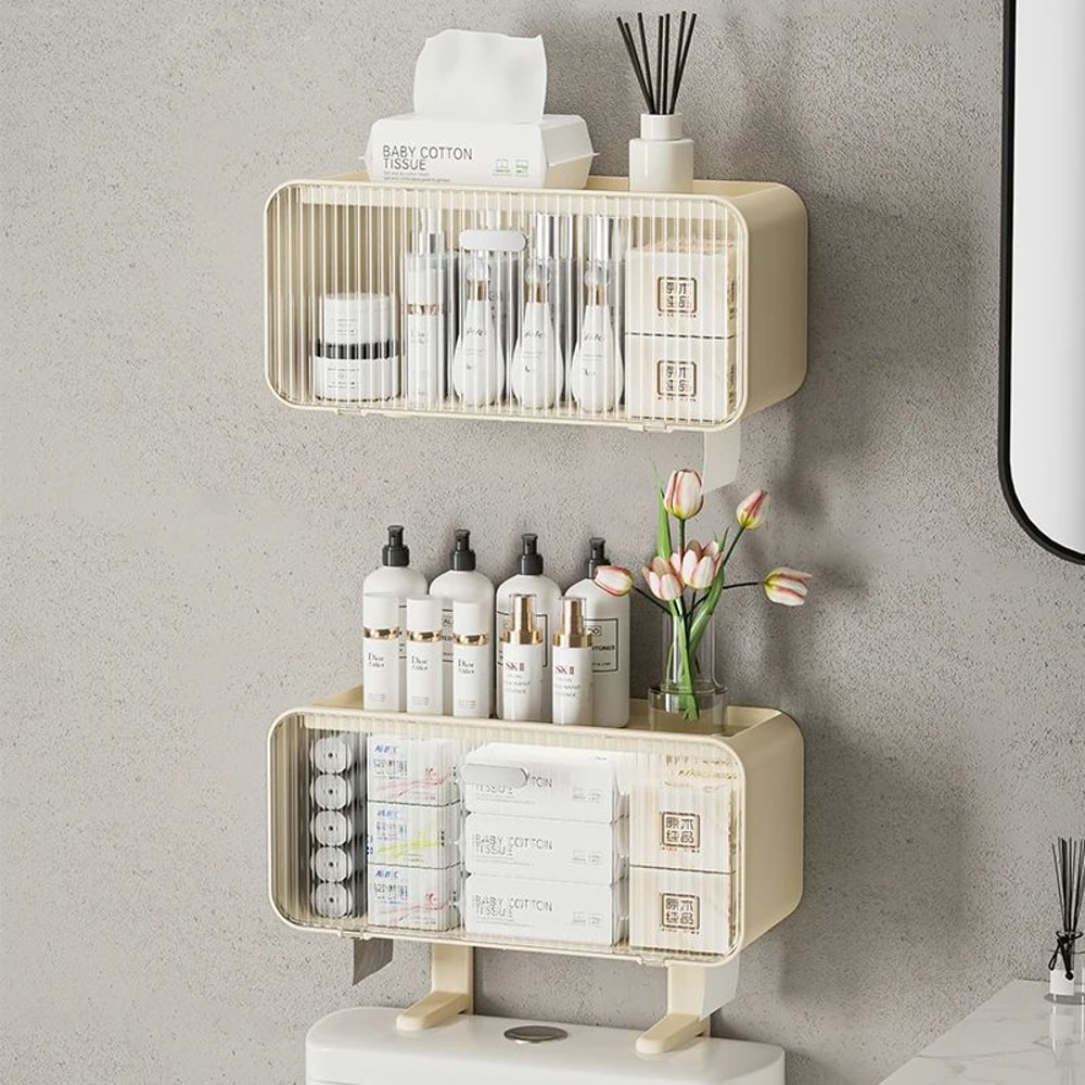 Large Capacity WallMounted Bathroom Storage Box Multifunctional Toilet Shelf Without Drilling 5