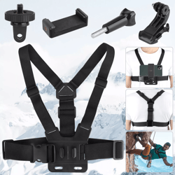 adjustable phone holder chest strap mount accessories, hands-free pov harness kit for vlog, cycling, skiing