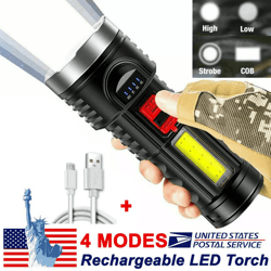 led torch tactical flashlight, usb rechargeable, magnetic car mount holder, waterproof, ideal for camping, emergency use